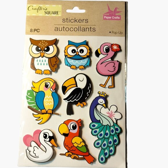 Crafters Square Bird Stickers Pop Up 3 D Flamingo Parrot Peacock Owl Toucan - Picture 2 of 3